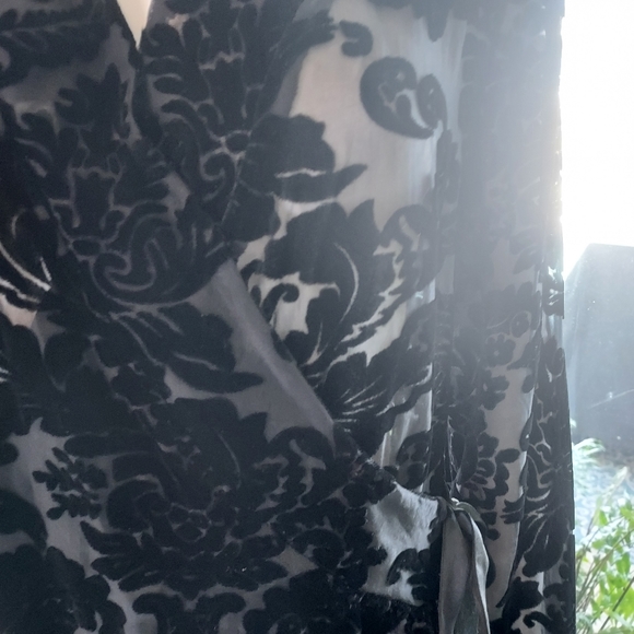 Soft Surroundings Velvet Lace Burnout Kimono with Fringed Hem and Tie Waist. - Picture 3 of 15